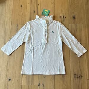 Tracy Negoshian - White Ruffle 3/4 Sleeve Polo - NWT - Women’s S